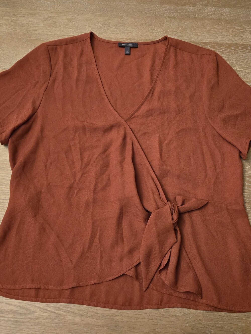 Womens Rust Brown Wrap Blouse